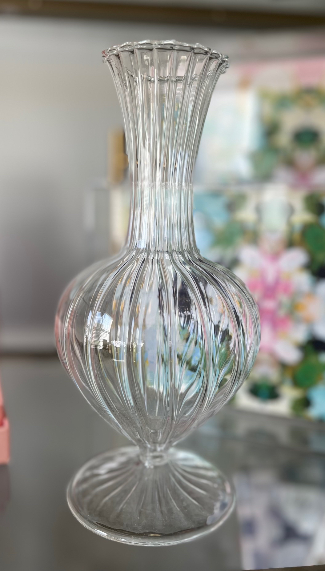 Hand Blown Glass Fluted Vase